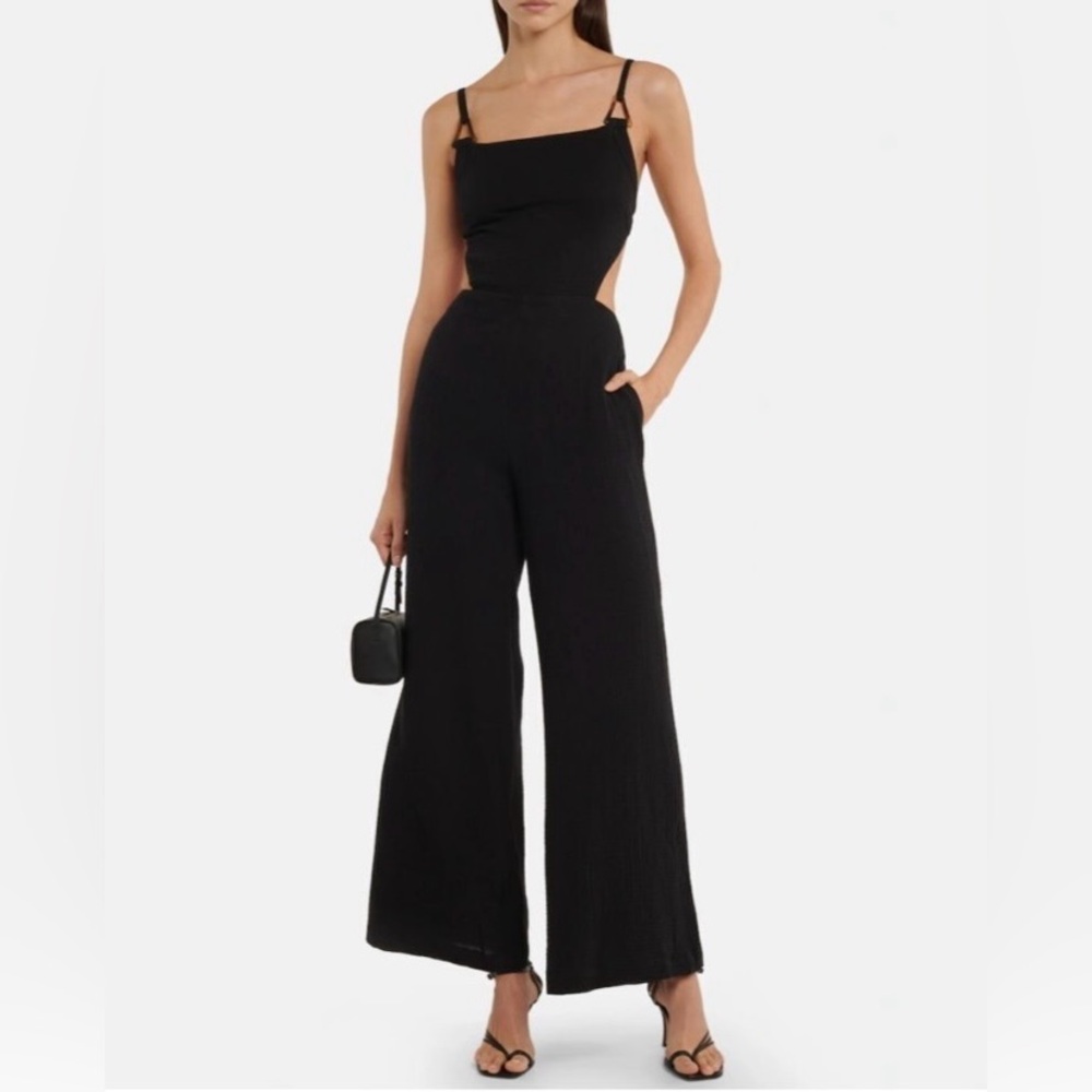 Jonathan Simkhai - MABEL TEXTURED
GAUZE CUTOUT JUMPSUIT - Size Small - Black